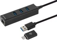 Adaptador De Red GB USB A/C Marca Manhattan Modelo 180894 Con HUB de 3 Puertos USB-A