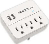 ARGOM ARG-AC-0266WT TOMA CORRIENTE DE PARED 3TOMAS Y 2USB BLANCO 125 V, 15 A, Capacidad: 1875 W Protector contra sobretensiones 450 J con indicador...