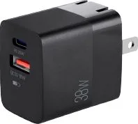 ARGOM CARGADOR  2 PUERTOS 1 USB-C Y 1 USB-A 38W DE PARED ARG-AC-0122BK