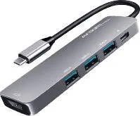 ARGOM HUB 5EN1 3 USB 1 HDMI Y 1 USB-C 60W ARG-UB-0185