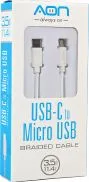 CABLE AON USB-C A MICRO USB 3.5METROS TRENZADO BLANCO AO-CB-6001