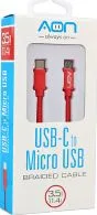 CABLE AON USB-C A MICRO USB 3.5METROS TRENZADO ROJO AO-CB-6002