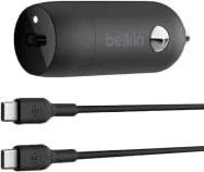 Cargador Para Carro USB-C Marca Belkin Modelo BoostCharge CCA004BT1MBK-B6 Potencia De 30 Watts Con Cable USB-C De 1 Metro Color Negro