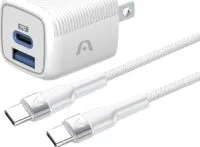 Cargador Marca ArgomTech Modelo Volta 40 Con Cable USB-C 1 Puerto USB-A Y 1 Puerto USB-C Color Blanco Potencia De 38 Watts