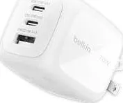 Cargador Para Pared Marca Belkin Modelo BoostCharge Pro 3-Port GaN Wall Charger Potencia De Hasta 70 Watts Con 2 Puertos USB-C Y 1 Puerto USB-A Col...
