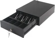 Cash Drawer Modelo CDK-34B Marca AON 3 Compartimientos Para Billetes Y 4 Compartimientos Para Monedas Color Negro
