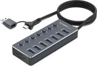 HUB De 7 Puertos USB-A 3.0 Con Conmutador Marca Argom Modelo UB-0191 Conexion 2 En 1 Con USB-C Y USB-A 3.0