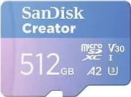 Memoria MicroSDXC Marca SanDisk Modelo Creator MicroSD UHS-I Capacidad De 512GB Rendimiento De Lectura Secuencial De 190MB/s Con Adaptador