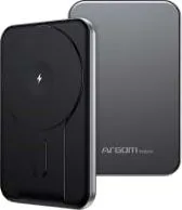 Powerbank Magnetico De 5000mAh Marca Argom Modelo MS5 Inalambrico Y USB-C Color Plateado