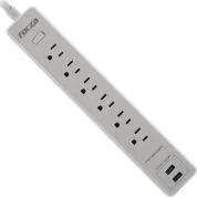 Protector De Tension Marca Forza Modelo FSP-612USBW Capacidad De 1200 Joules/1680 Watts Con 6 Salidas Voltaje De 120V Color Blanco