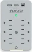 Tomacorriente Marca Forza Modelo FWT-631USBC Protector De Sobretension De 490J/1875Watts Con 6 Salidas 2 Puertos USB-A Y 1 Puerto USB-C Color Blanco